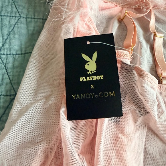 PLAYBOY x Yandy Pink Feathered Thong Lingerie Size M - Picture 5 of 8